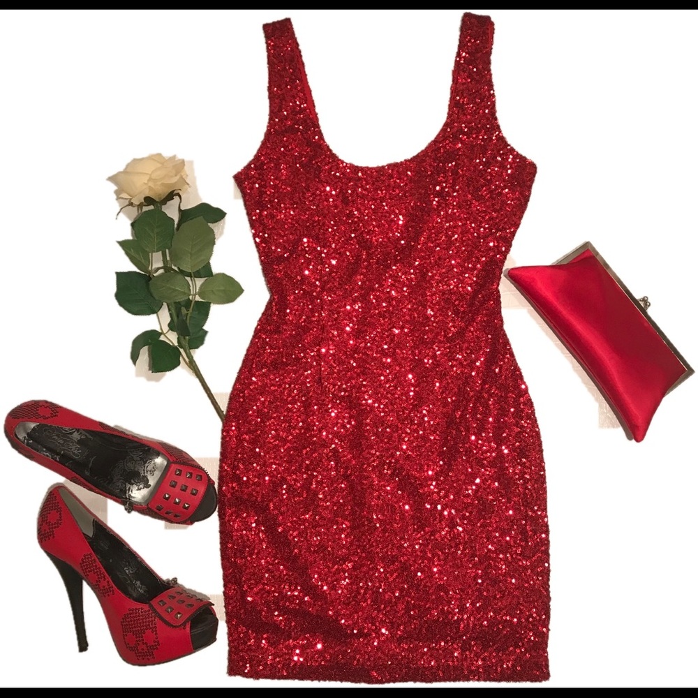 TCEC Red Sequin Party Dress Size M